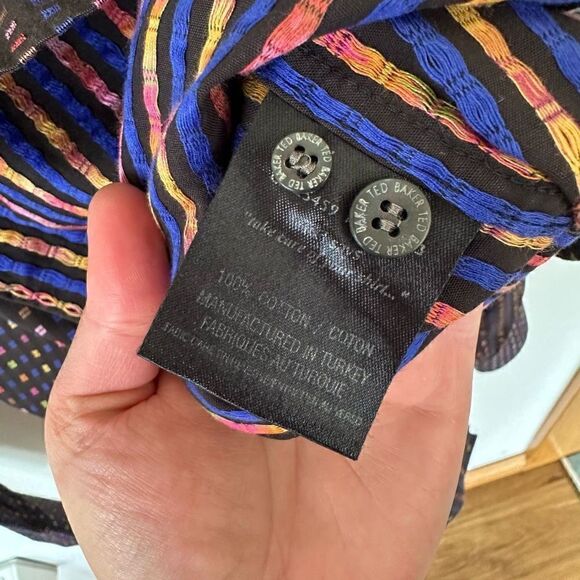 Ted Baker Men’s Multi Colored Small Square Black Long Sleeve Button Down - Picture 7 of 9